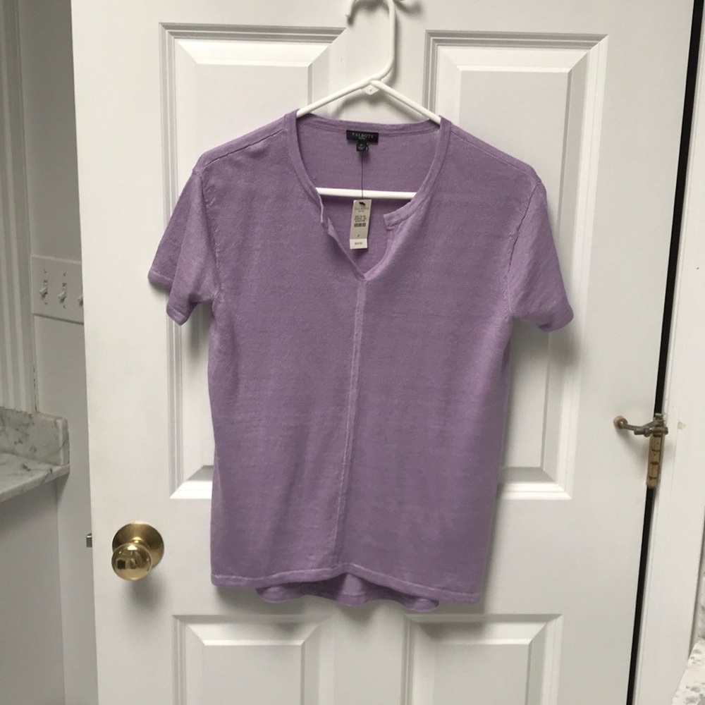 NWT-Talbots petit/petit lilac colored linen top.-feels like cotton.